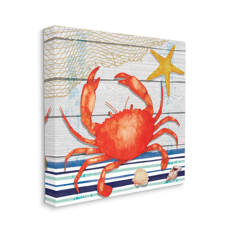 «Nautical Striped Red Crab Sea Life» par N / A - impression sur toile tendue, H 30 po x l 30 po x P 1,5 po