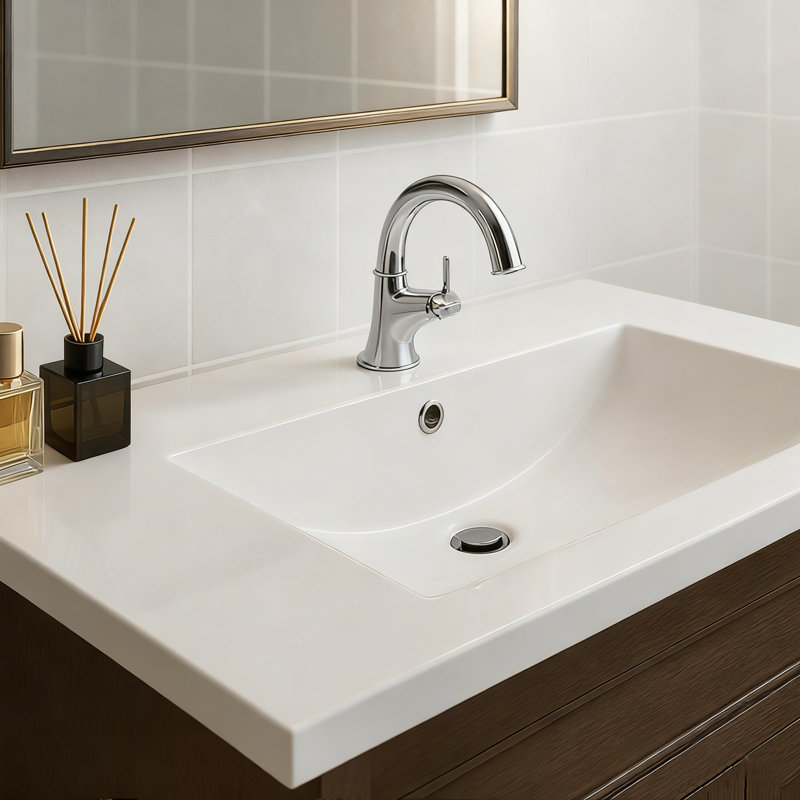 Lavabo de salle de bain encastré en céramique blanche avec trop-plein plat 36 po Eleen