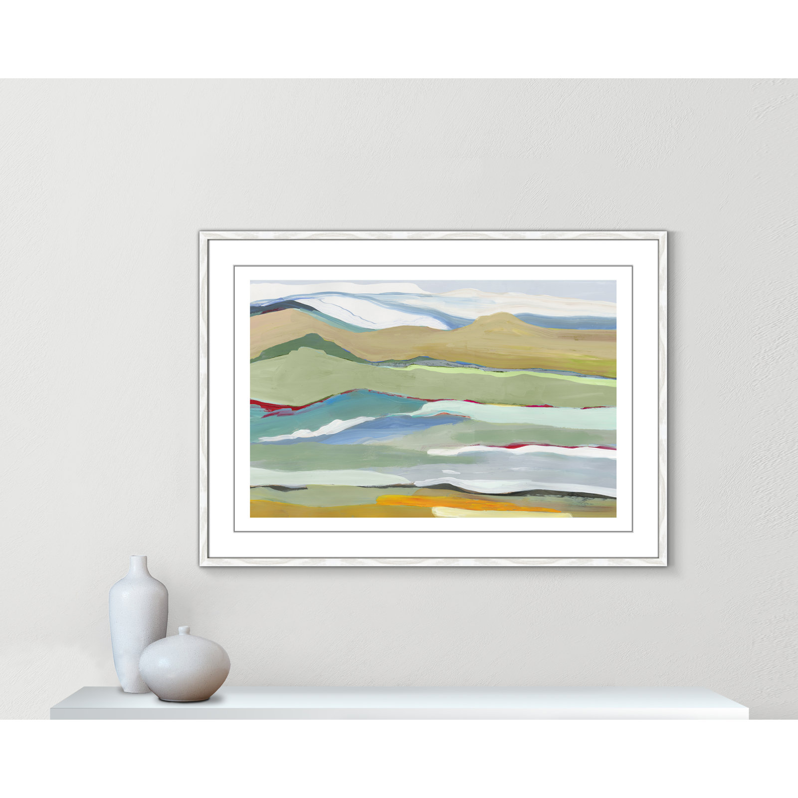 Dee "Goodbye Summer on the Hills" Painting, 29.5" H x 41.5" W x 0.75" D, White Wood Framed