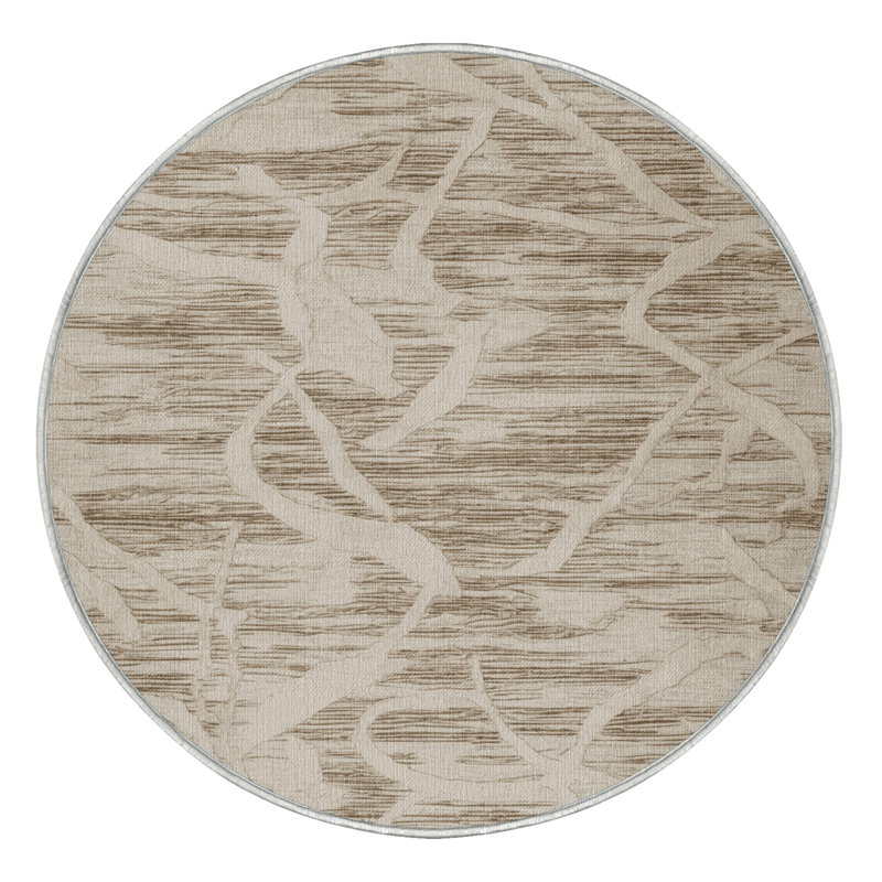 Tapis beige lavable à la machine, Rond 3 pi