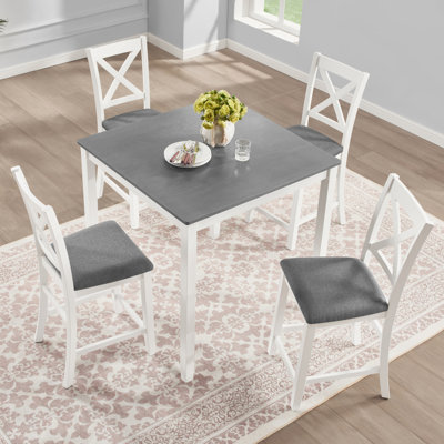 Ensemble de table de salle à manger 5 pièces à hauteur de comptoir avec 4 chaises, ensemble de table à manger en bois classique pour 4 personnes, ensemble de table à manger moderne et simple pour 4 personnes pour petite place, cuisine, salle à mange