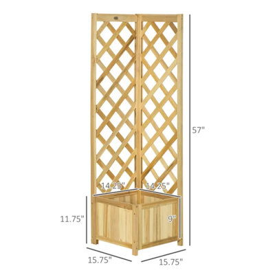 Lit de jardin surélevé en bois naturel avec treillis d'angle, pour grimpants, légumes, herbes et fleurs