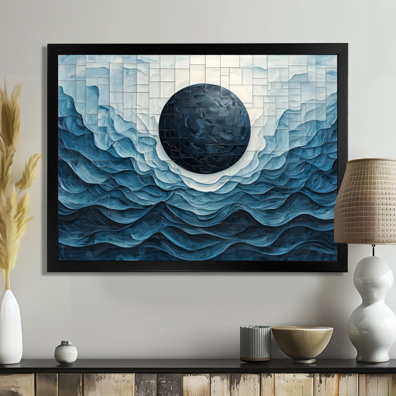 «Eclipse Moon On Coastal Reflection II», art mural fantastique, Reproduction encadrée d'une seule photo, Noir