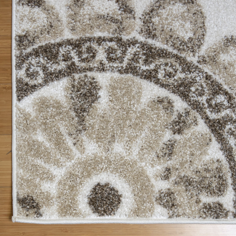 Tapis d'intérieur ivoire / brun à médaillon flottant rond Banda Frida, Rectangle 8 pi 9 po x 13 pi 1 po