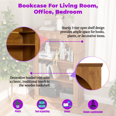 Bibliothèque ouverte à 3 niveaux UnaNoxa, support en bois rustique pour le salon, le bureau, la chambre à coucher