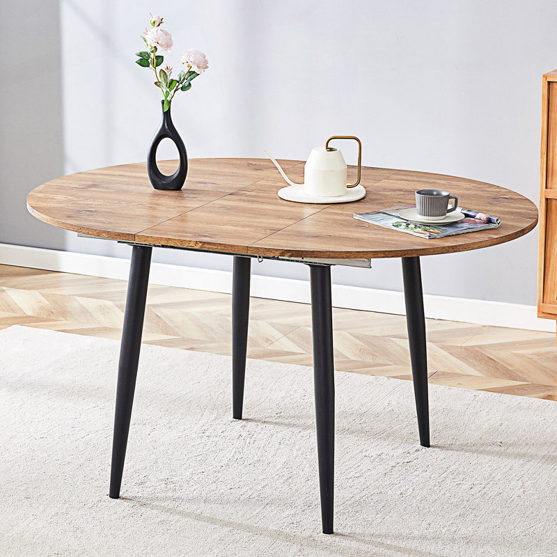 Dining Table With a clever retractable mechanism, the MDF table top and black metal legs, Wood