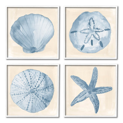 «Blue Varied Seashell Marine Life», ensemble de 4 giclées encadrées par Lucille Price