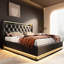 Grand lit tapissier grand format: 360 DEL, rangement hydraulique, Type-c, noir Pu Advance Led, Splendor