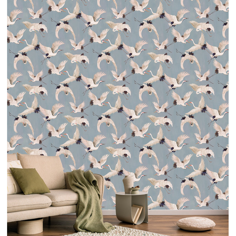 Papier peint texturé Cranes In Flight Pi., Bleu