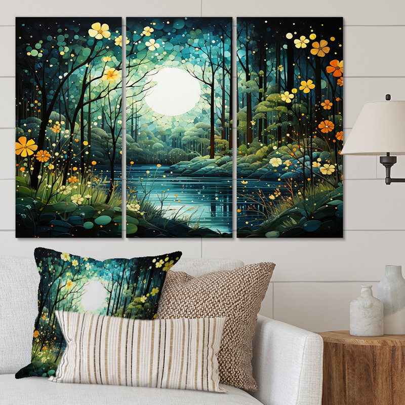 «Forest Enchanted Forest Pointillism I», ensemble d'impressions sur toile, H 28 po x l 36 po x P 1 po