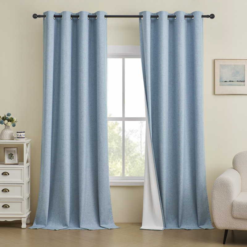  Panneau de rideau à œillets en lin de couleur unie 100% imperméable et occultant Leming (ensemble de 2), L 52 po x L 63 po