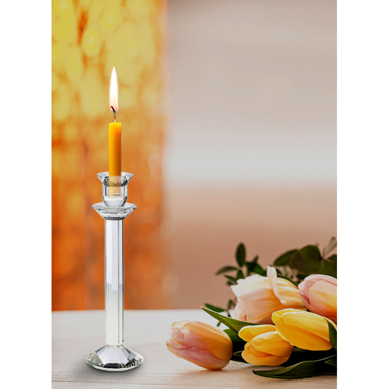 Bougeoir de table en cristal, H 10,5 po x l 3,15 po x P 3,15 po