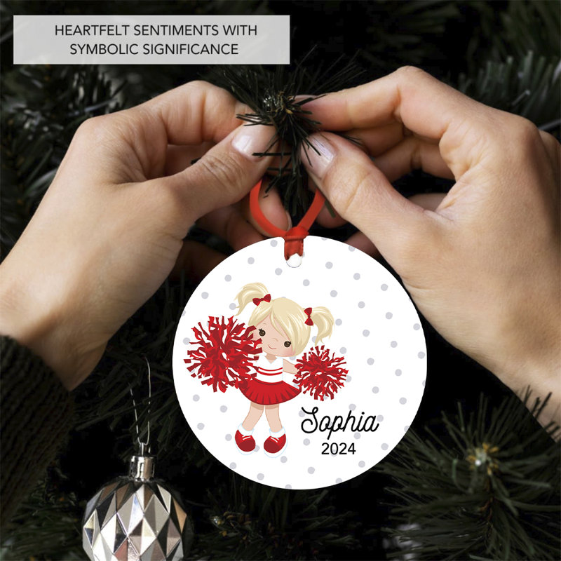 Ornement en forme de pom-pom blond blond, nom personnalisé, décoration d'arbre de Noël, Oui