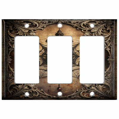 Couvercle de plaque d'interrupteur en métal; Bascule à 4 bandes US standard - image imprimée de toile d'araignée gothique rétro