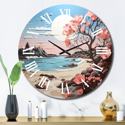 Horloge murale de plage rose avec papercut I