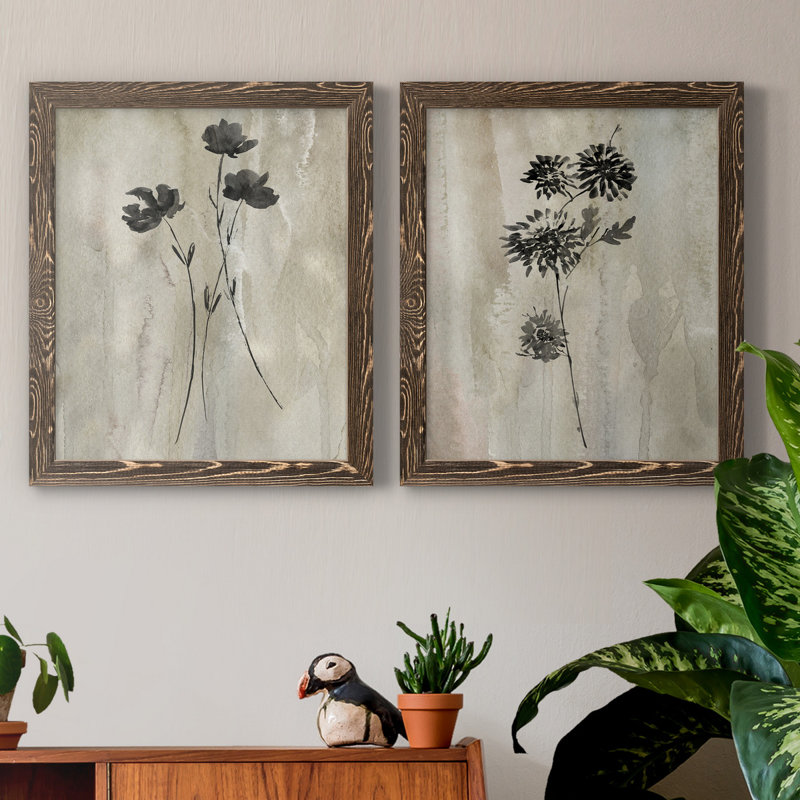 «Sumi-E Silhouette III», ensemble de 2 reproductions d'art, Toile encadrée, H 24 po x l 36 po, Érable