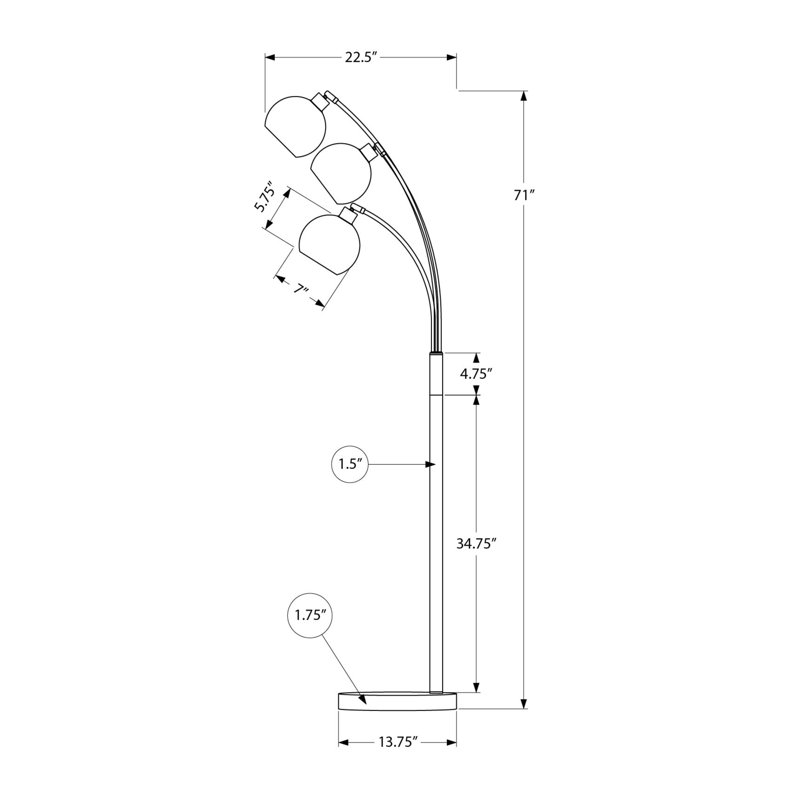 Lighting, 71 po, lampe sur pied, métal noir, contemporain