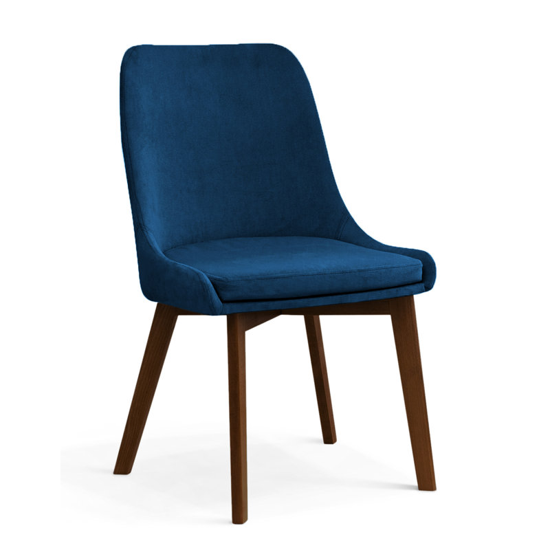 Växjö 111.8cm H Velvet Upholstered Parsons Chair, Navy, Dark Brown