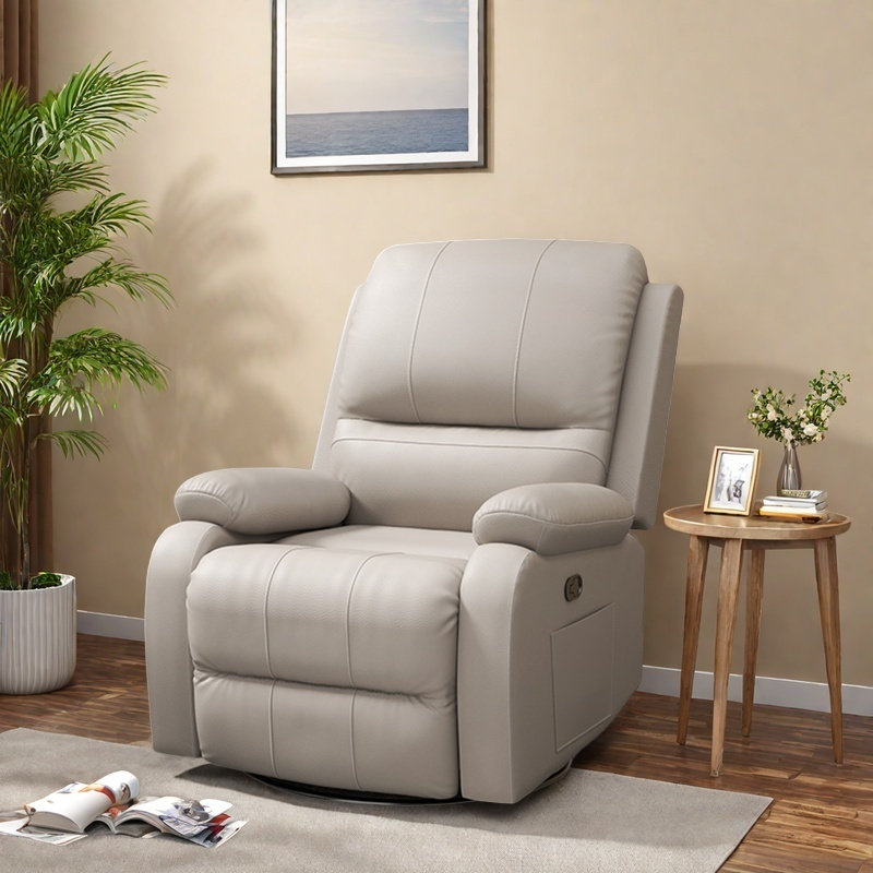 Stylish Swivel comfortable home lazy recliner, Light Gray Faux Leather