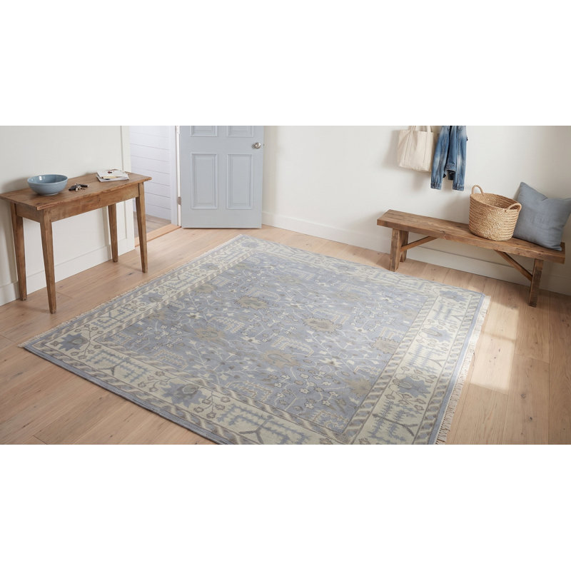 Tapis gris traditionnel en laine noué à la main à motif floral classique et moderne, 9 pi x 12 pi