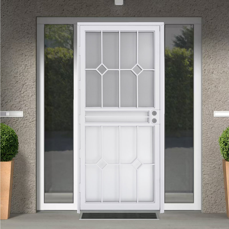 Porte de sécurité en acier gris de luxe Grisham, porte de tempête en fer 36 x 80 po, blanc, L 36 po x H 80 po, Blanc