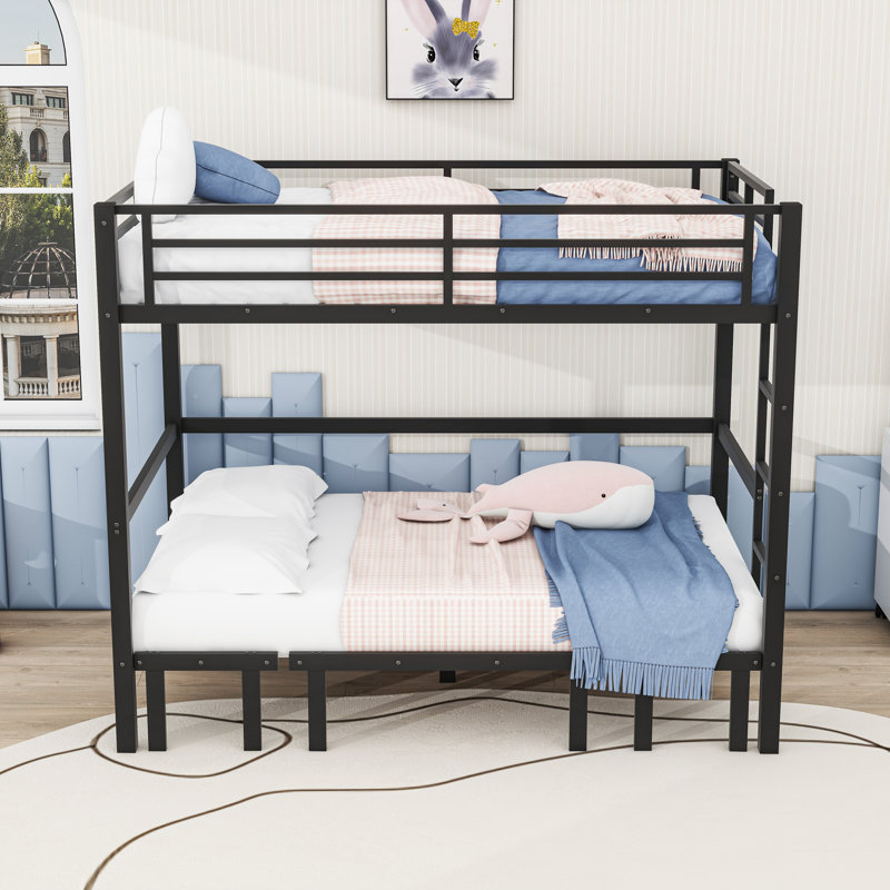 Metal Bunk Bed With Guardrails, Full Over Full