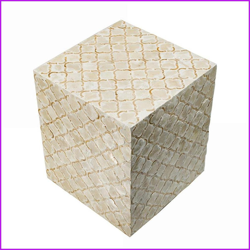 Tabouret carré Capiz - Base en laiton, utilisation intérieure polyvalente | Crème | Panneau de fibres à densité moyenne
