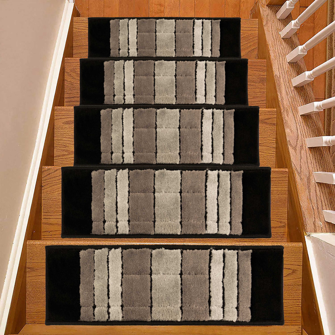Custom Size Stair Treads by Inches Machine Washable Geometric Square Slip Resistant Soft Medium Pile Stair Treads (Set of 13) Purhome 