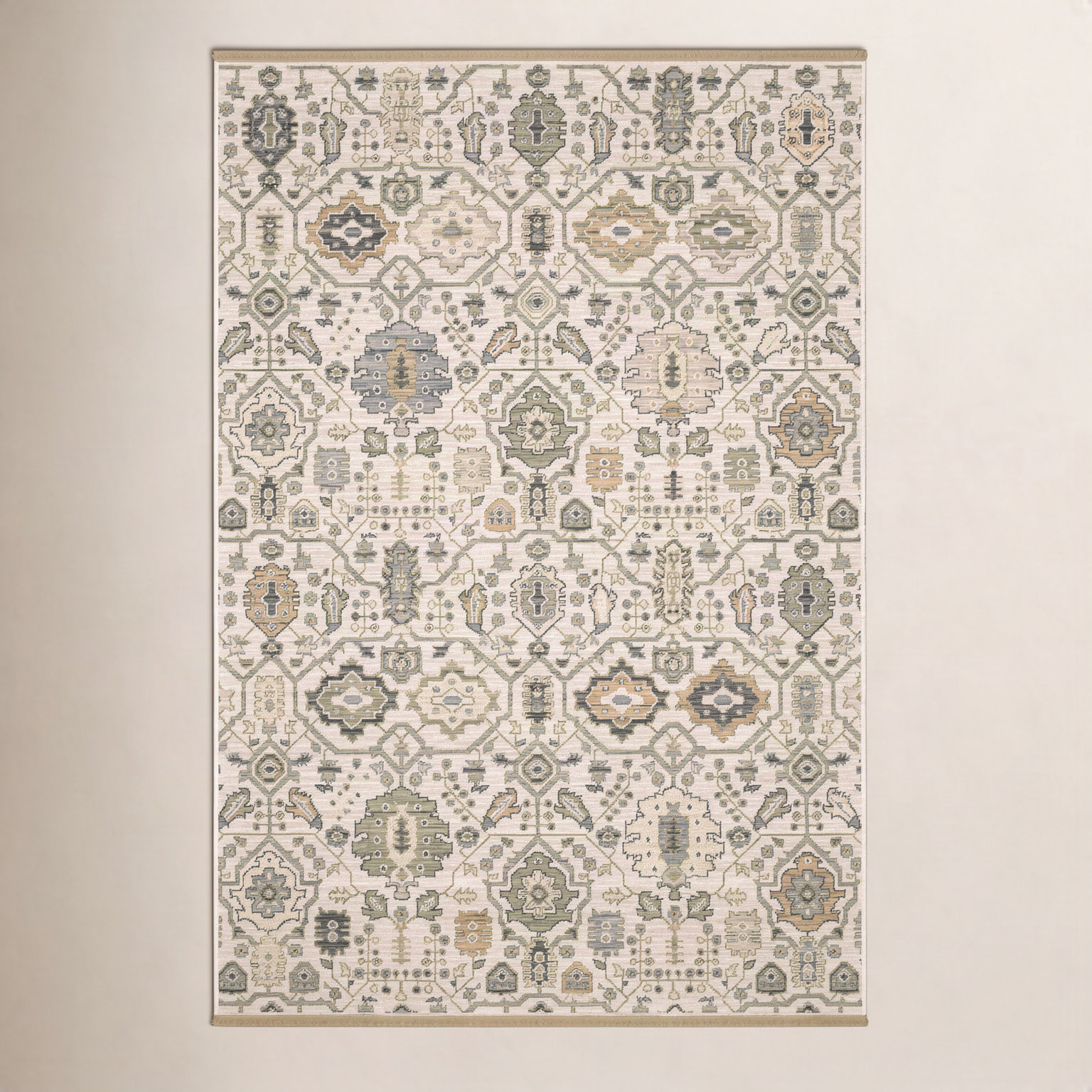 Abena Ivory Gold Oriental Wool Rug, Rectangle 5'3" x 7'6"