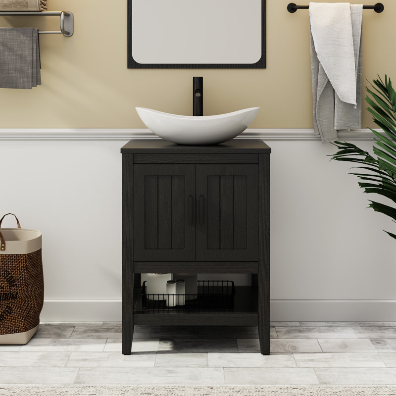 Sharee 24" Single Bathroom Vanity Set With Vessel Sink, Faucet And Drain, Assembly Required, Black