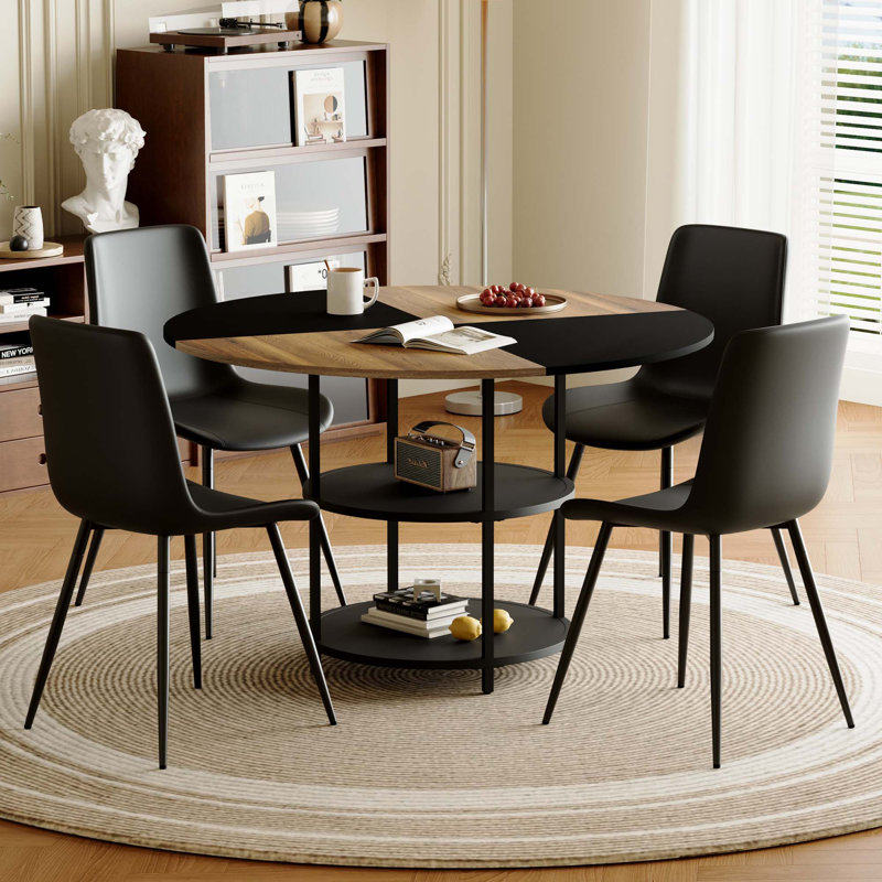 Ensemble de table et de chaises.Une table de salle à manger circulaire de couleur moderne épissée de 47,3 pouces de diamètre - rangement à double couche.