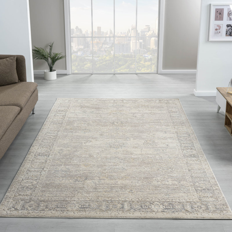 Kwamane Beige/Stone Blue Traditional Floral Filigree Power-loomed Indoor Area Rug, Rectangle 7'9" x 10'