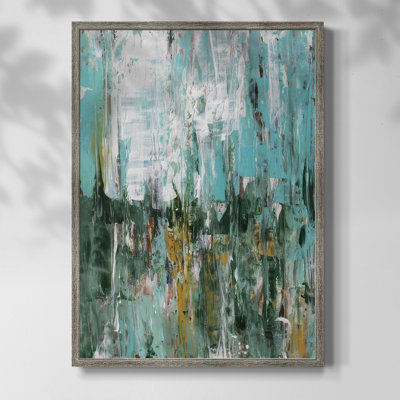 «Abstract Turquoise Forest I», reproduction encadrée - bois massif