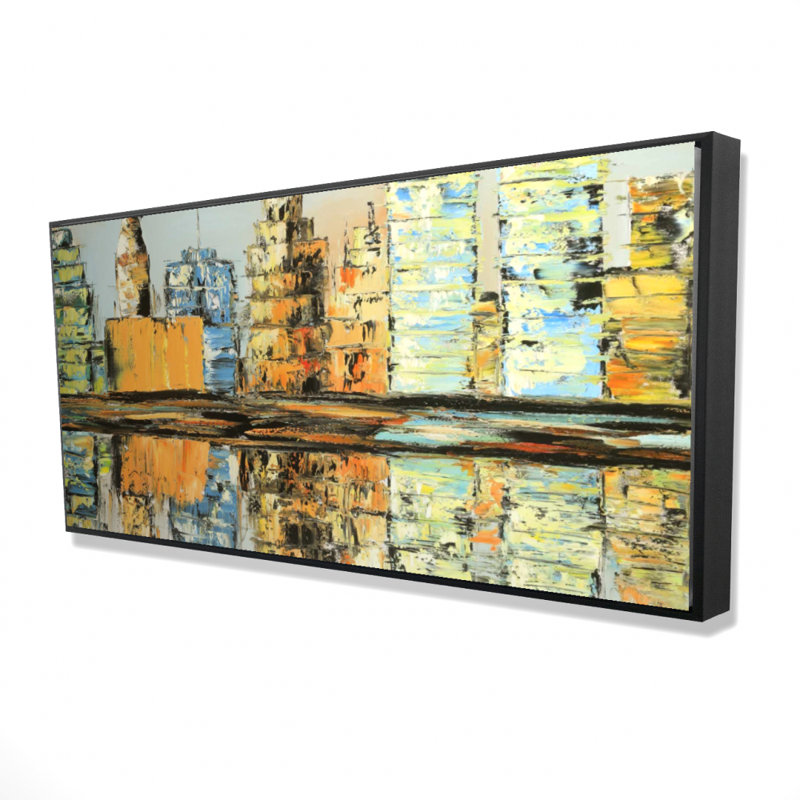 Reflections of a colorful city - 24"x48" Framed canvas