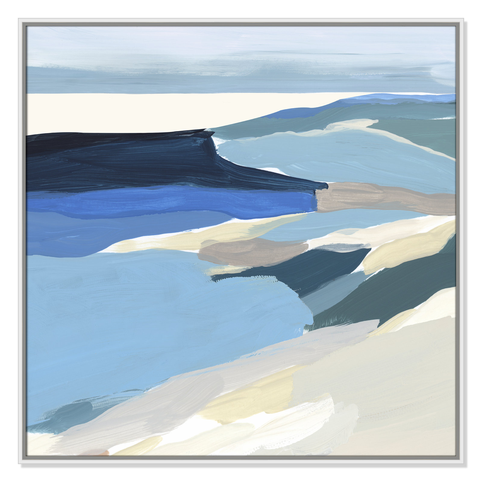 Decker "Graham Lake II" Painting, 37.5" H x 37.5" W x 2" D, White Framed Canvas
