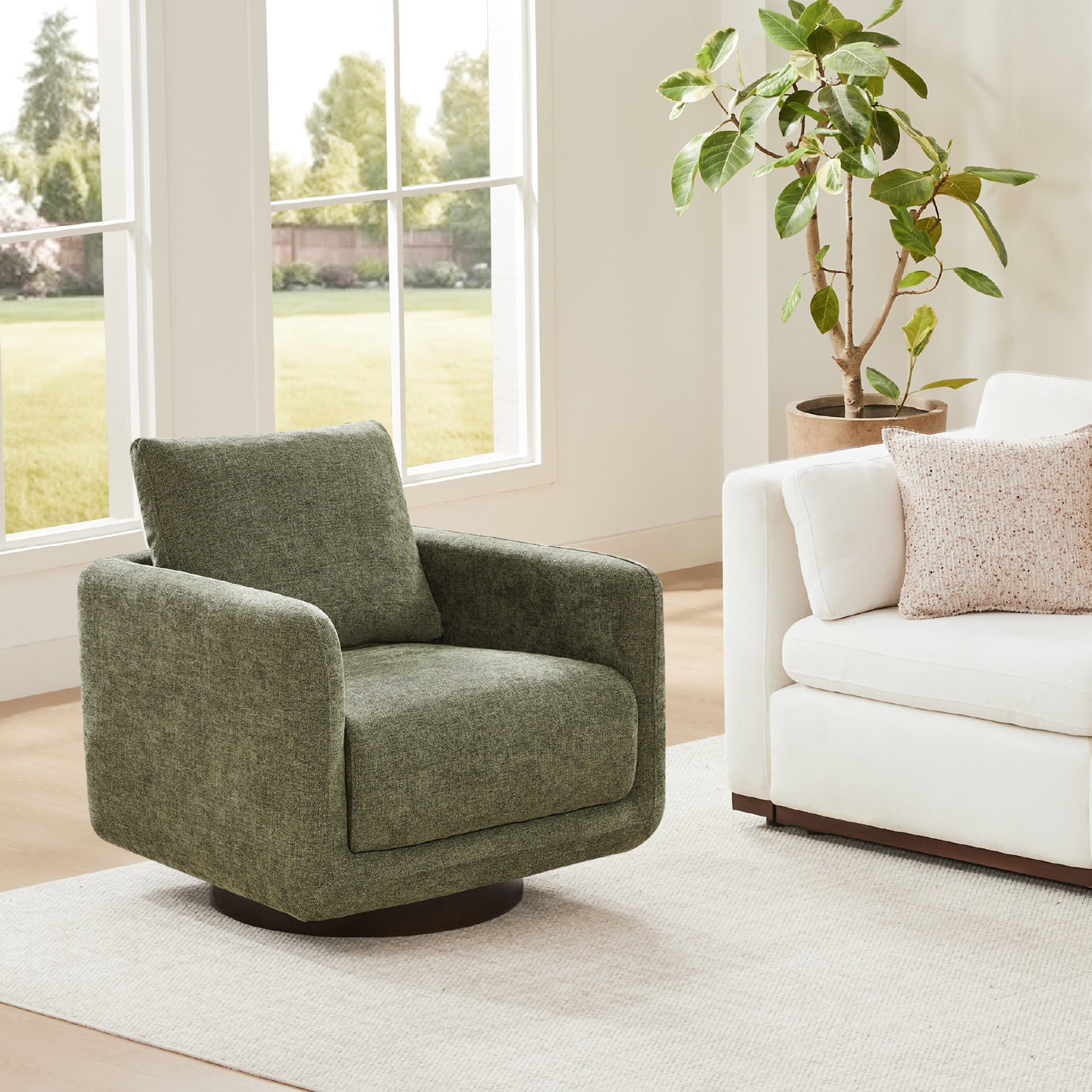 Assiatou Swivel Armchair, Moss Performance Chenille