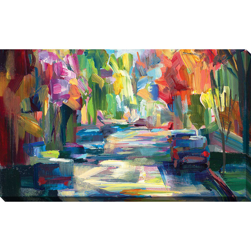 Joyaux du matin - peinture encadrée sur acrylique, Toile tendue, H 18 po x l 30 po x P 1 po