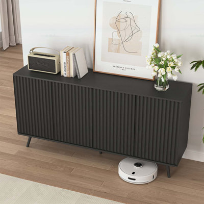 Buffet Modern Farmhouse avec rangement, 4 portes, tablettes réglables et motif hexagonal accrocheur pour une utilisation polyvalente à la maison