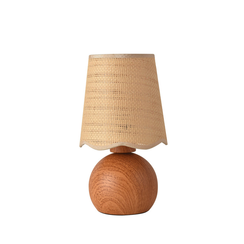 Lampe de table en rotin H 10,6 po avec base en faux bois pour chambre à coucher et salon, douille E26, Orange