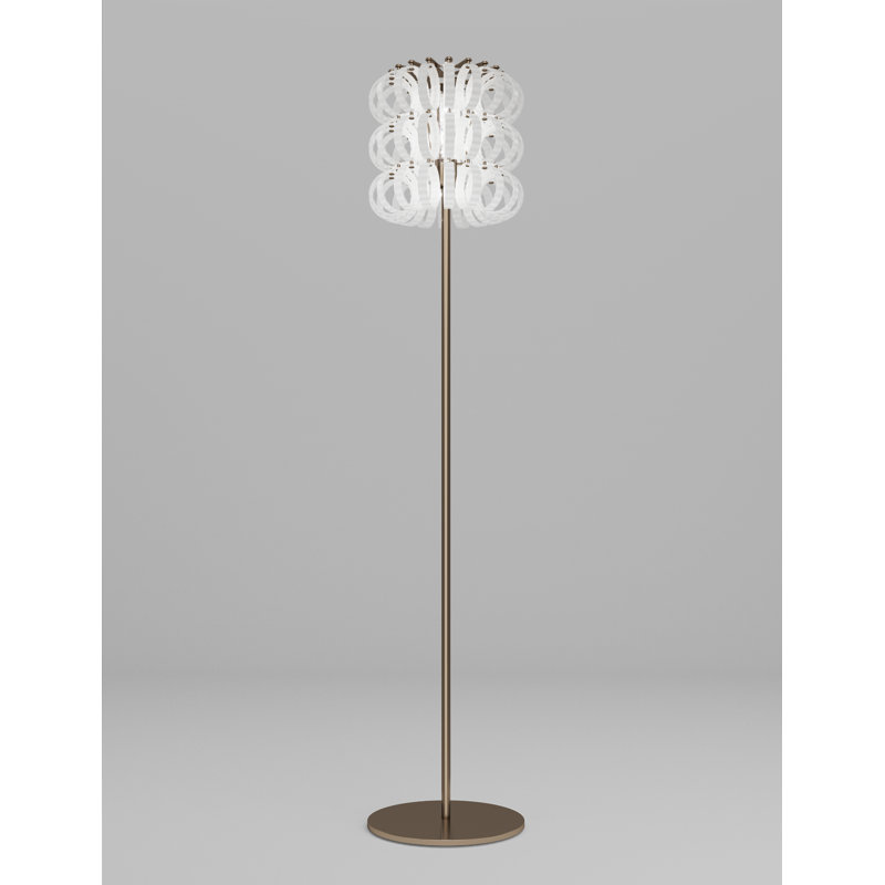 Ecos Striped 35 Floor Lamp, White Striped, Matte Bronze