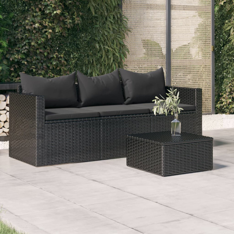 Parwati 69.3'' Wide Rectangle Metal Patio Sofa with Cushions, Black, Black