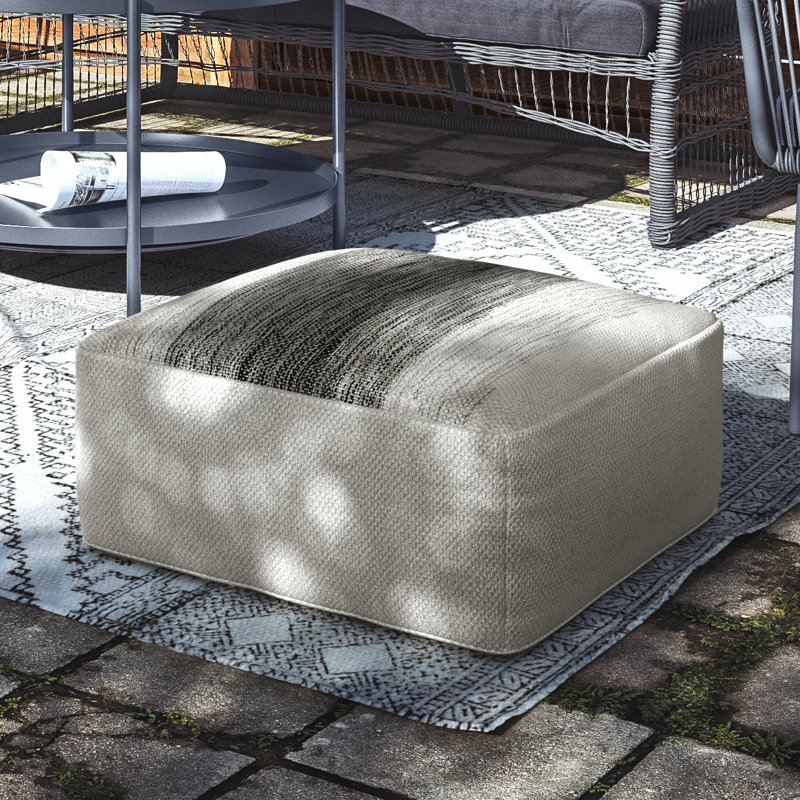 Sabella 20"W Upholstered PET Polyester Boho Indoor/Outdoor Square Pouf in Grey and White