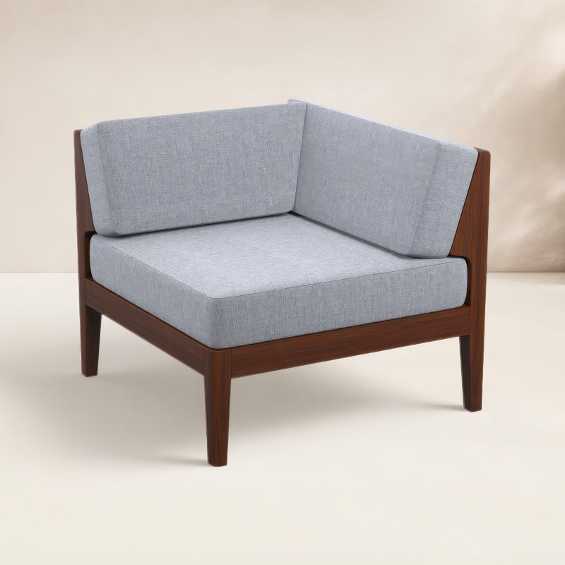 Deloris Acacia Outdoor 30" Corner Chair with Cushions, Walnut