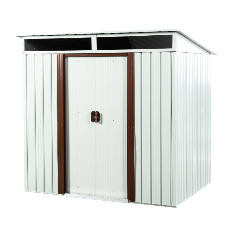 Rangement extérieur en métal blanc de 6 pi x 5 pi - Panneaux de cadre robustes en acier galvanisé Plaque d'endurance transparente pour portes coulissantes avec verrou verrouillable