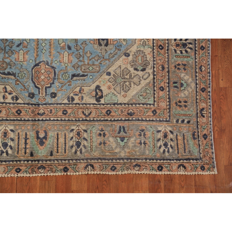 Tapis bleu clair à motif géométrique traditionnel 6 x 9