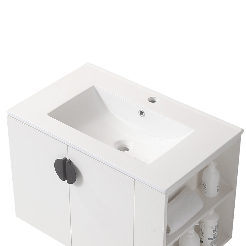 Ensemble de meuble-lavabo avec lavabo 30 "avec tablette latérale droite Johiah, Blanc