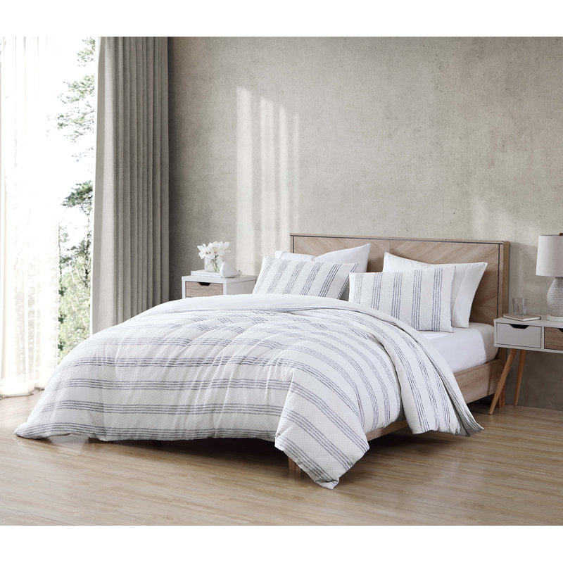 Ensemble d'édredon en microfibre 3 pièces blanc / bleu / blanc Chopra, Grand édredon + 2 taies décoratives standard