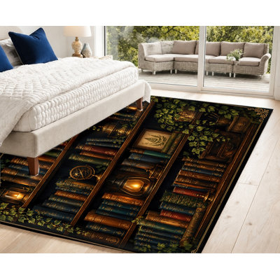 Tapis lavable à motif bibliothèque vintage, motif de livres anciens, surface en velours, doux et antidérapant, décoration intérieure moderne pour salon, chambre, entrée, bureau, balcon, appartement