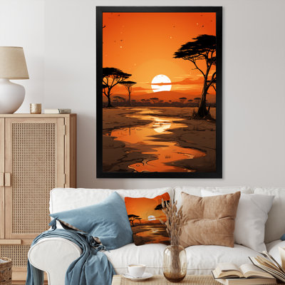 Coucher de soleil africain sur la rivière Jungle 3 - Art mural jungle