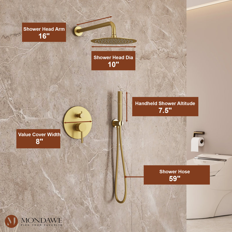 Brushed Gold Dual-Function Rain Shower System with Handheld